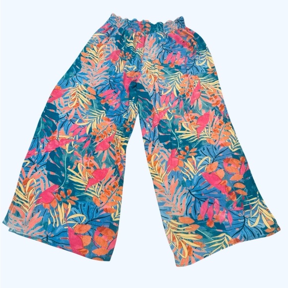 Lavender J Palazzo Pants Size Large Blue Pink Yellow Orange Tropical Print - Picture 4 of 11
